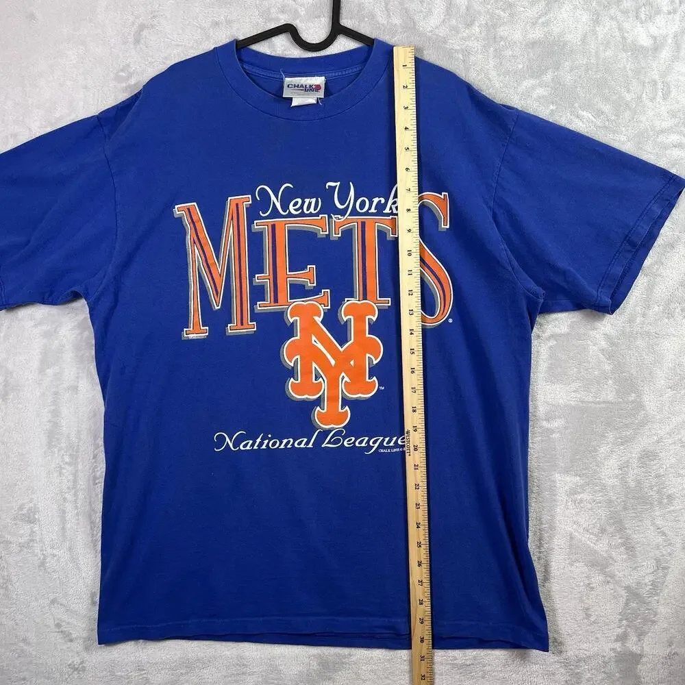 Vintage 1996 New York Mets T-Shirt Men's XL Blue/Orange‎ Chalkline Made in USA